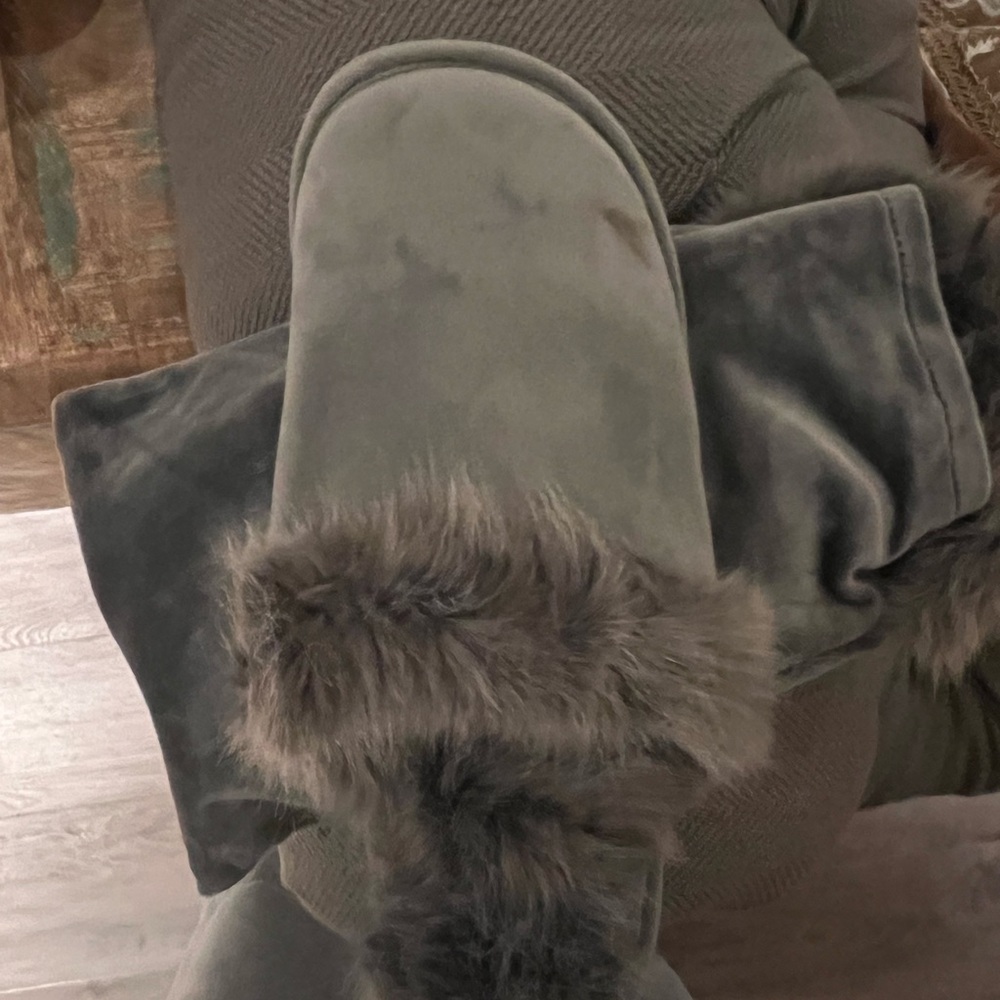 Restoration Hardware Gray Faux Fur-Lined Slippers